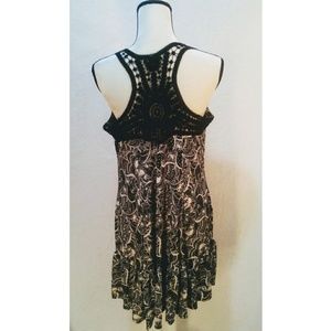Paisley Open Back Crochet Lace Fit Flare Dress Lg